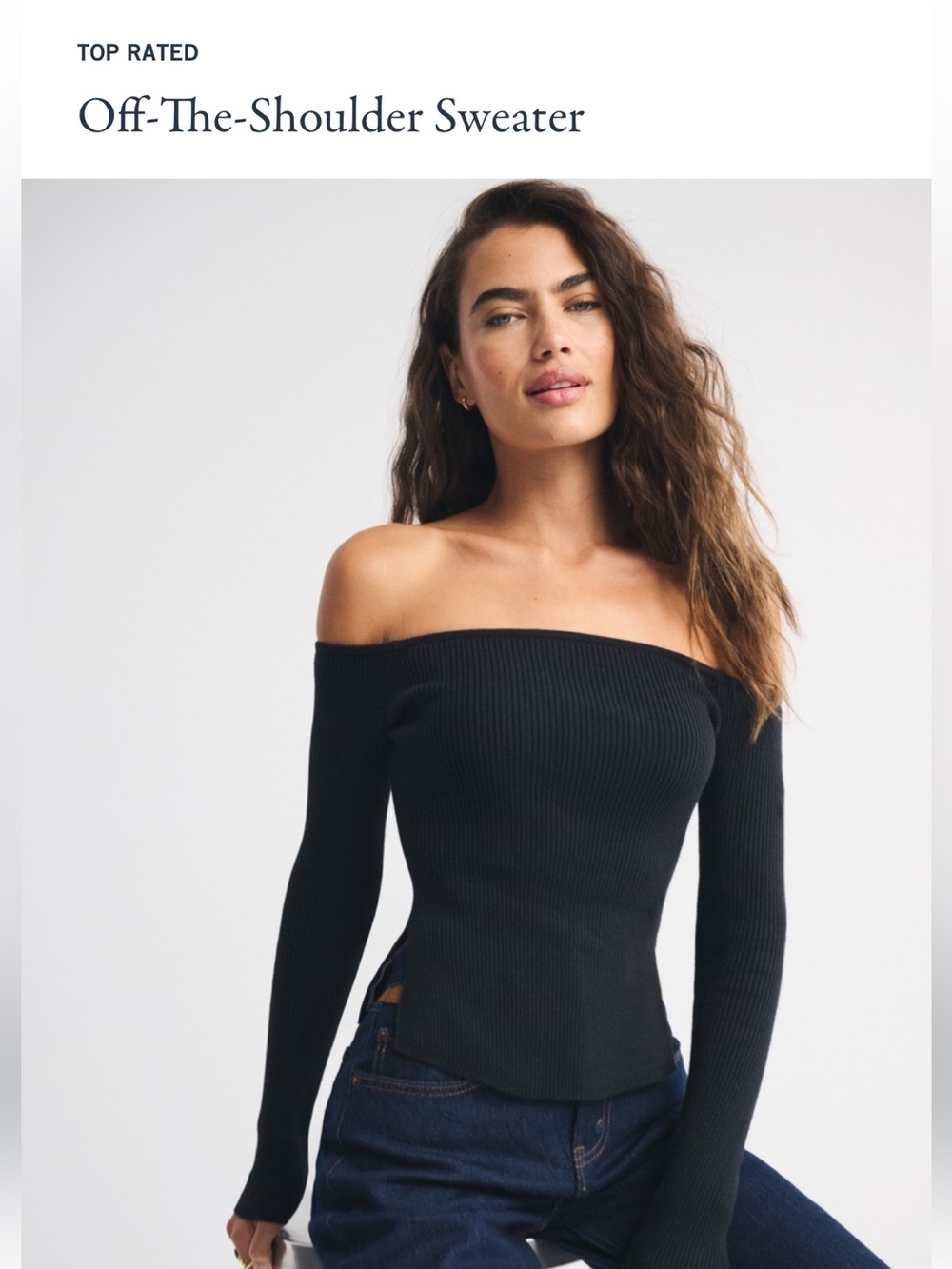 Off-The-Shoulder Ribbed Black Sweater
